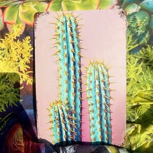 Vintage Style 12x8 Cactus Metal Sign – Decorative Desert Wall Art, NWOT